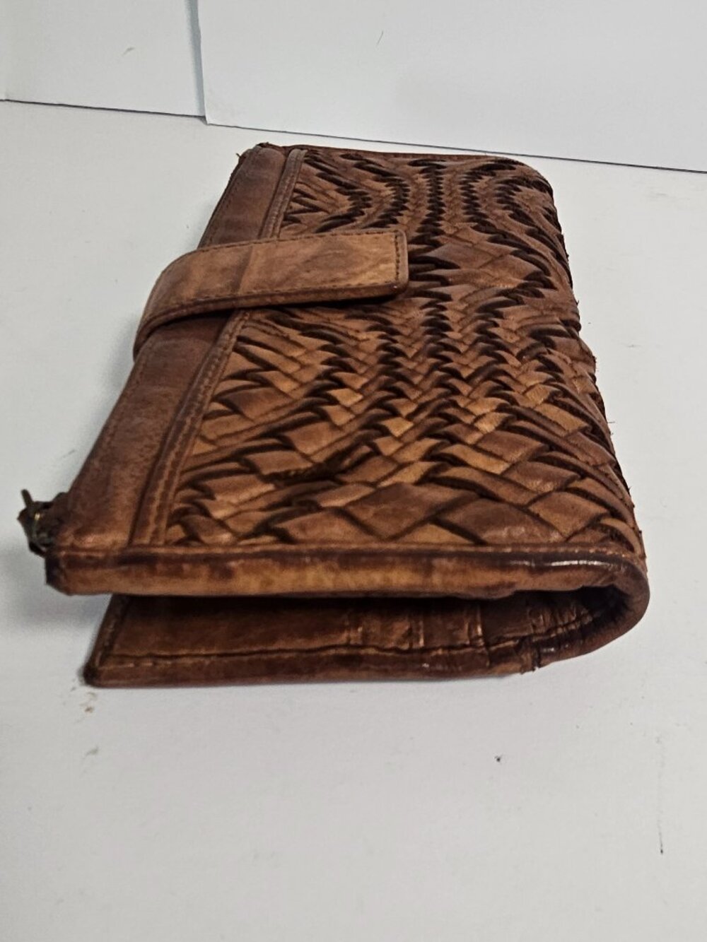 Wallet Brown Woven Leather Boho Casual Bi-Fold - Picture 7 of 11